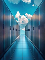 Poster - Server hallway in the blue sky