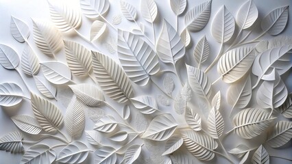 Poster - Elegant White Paper Leaf Arrangement on White Background