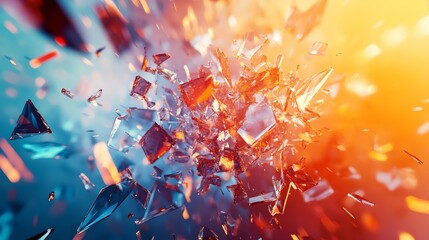 Poster - Colorful Explosion of Shards Illuminating the Background in Vibrant Hues of Orange and Blue