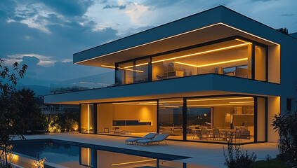 Poster - Modern house with Better energy efficiency with smart lighting management systems.
