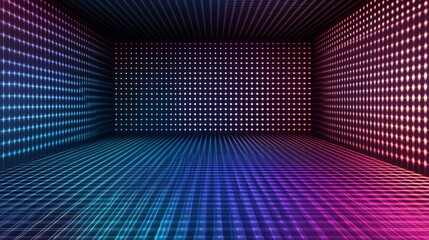 Poster - Colorful Abstract Backdrop With Illuminated Grid Pattern and Vibrant Lighting Effects in a Soundstage Environment