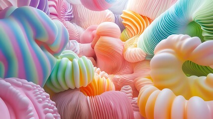 Poster - Colorful Abstract Composition Featuring Soft, Swirling Forms in Pastel Shades Evoking a Dreamy Landscape of Textures and Shapes