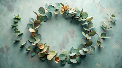 Aufkleber - Serene Eucalyptus Wreath on Textured Green Background, Perfect for Invitations or Branding