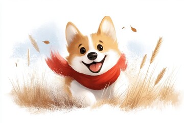 a playful illustration of a dog running through a field, representing the joy of a carefree weekend,