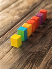 Poster - Business performance is visualized on a wooden surface using colorful bar charts showing steady growth.