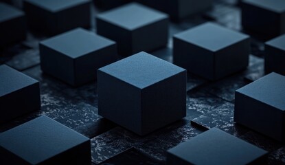 Abstract dark blue cubes on textured surface.