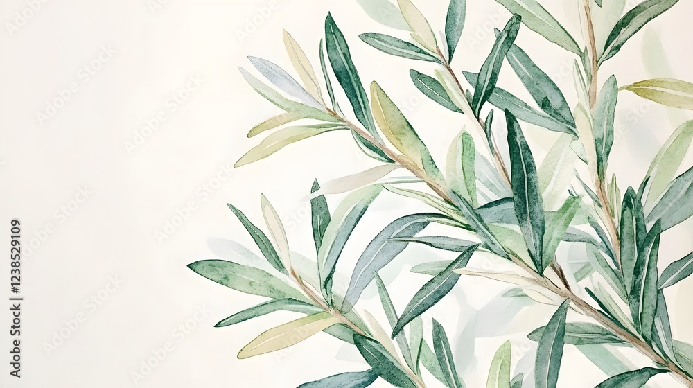 Watercolor Painting of Olive Branch Leaves Stock Illustration | Adobe Stock
