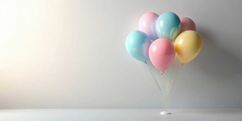 Aufkleber - Pastel Balloons Clustered on a Simple Stand Against a Light Gray Wall