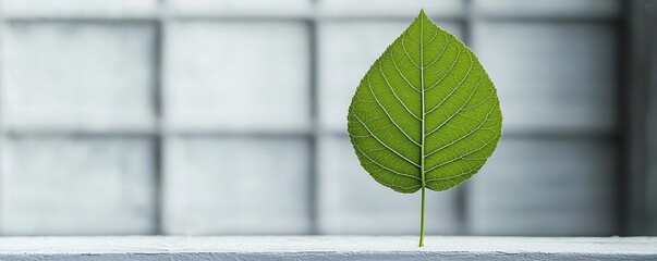 Aufkleber - Greenhouse gas climate change idea. A solitary green leaf standing against a minimalist background, symbolizing nature's beauty.