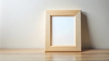 Leinwandbilder - Blank light wood frame on a wooden surface against a neutral wall