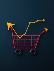 Poster - Single line chart with a rising arrow and a small shopping cart icon