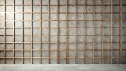 Poster - Minimalist interior design featuring a wood lattice against a concrete wall