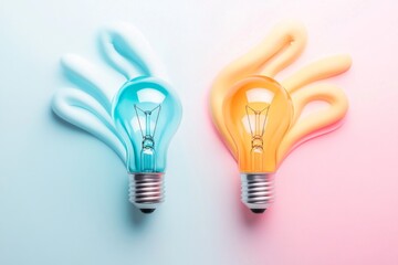 Poster - A stylized flat illustration of a lightbulb replaced by a glowing energy-efficient bulb, set against a plain white background with soft gradients