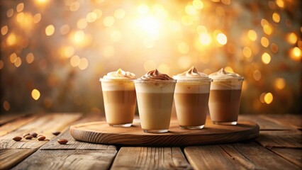Poster - Warm beverages with whipped cream on rustic wood