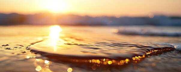 Aufkleber - Climate change global warming concept. Gentle ocean wave reflecting golden sunlight at sunset.