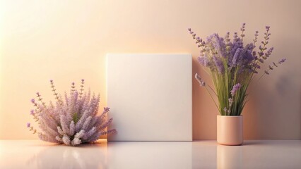 Aufkleber - Elegant Lavender Floral Arrangement with Blank Canvas Display