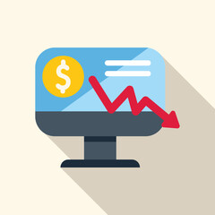 Poster - monitor displaying a decreasing red arrow graph, indicating financial loss and economic downturn
