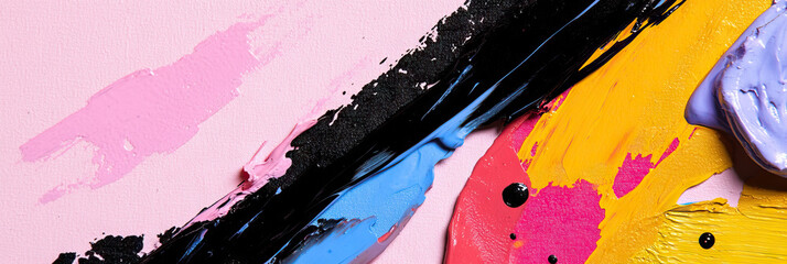 Poster - Abstract Painting with Pink, Black, Blue, Yellow, and Purple Acrylic Paint