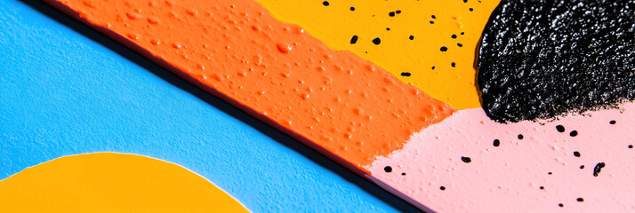 Poster - Abstract Painting with Textured Orange, Yellow, Pink, Black, and Blue Paint