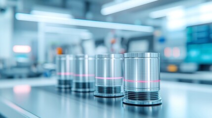 Poster - Engine pistons on a workbench, showcasing precision engineering, surrounded by a minimalist environment, highlighting the beauty of mechanical design and craftsmanship.
