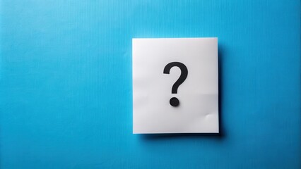Poster - A simple white paper note with a bold question mark against a vibrant blue background, symbolizing inquiry, uncertainty, and the search for answers.