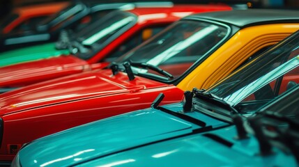 Poster - Detached windshield wipers from diverse cars, organized in rows, minimalist backdrop, clean lines, ample negative space, emphasizing design simplicity and functionality