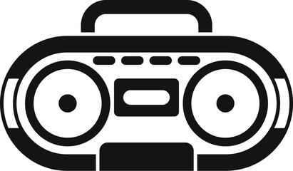 Poster - black and white boombox with handle, speakers, and controls, playing music
