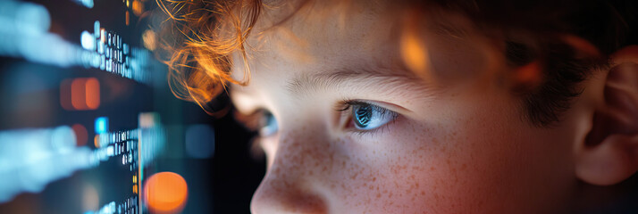 Poster - Child Observing Computer Screen Displaying Code
