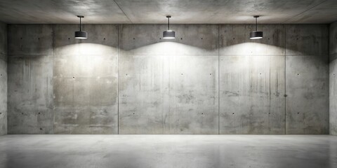 Poster - Empty Industrial Concrete Room with Three Pendant Lights