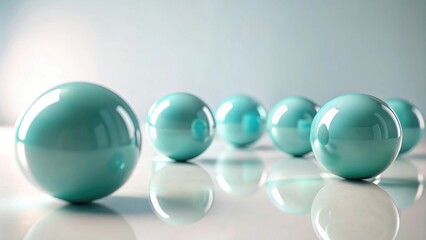 Aufkleber - Aqua spheres arranged in a row reflecting light on a smooth surface