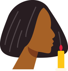 Sticker - Side view portrait of black woman blowing out candle on white background, celebrating birthday or making wish