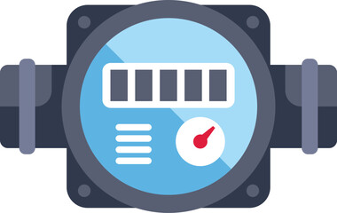 Poster - water meter with pipes measuring water consumption, illustrated in flat design style