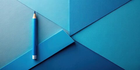 Poster - Blue pencil on textured paper background with geometric shapes