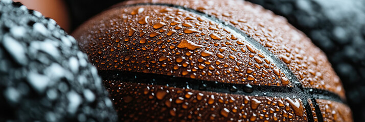 Wall Mural - Water Droplets on a Basketball Surface