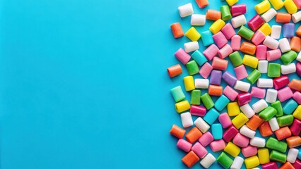 Poster - A vibrant collection of colorful chewable candies scattered against a bright blue background