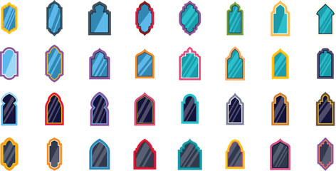 Poster - set of colorful arabic windows and mirrors with traditional islamic decorative arch shapes