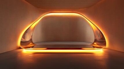 Poster - Illuminated alcove, curved design, wooden walls, modern interior, product display