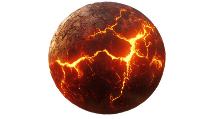 Poster - Glowing Lava Sphere with Fiery Cracks against Dark Background
