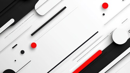 Poster - abstract geometric background with black, white, and red shapes. dynamic lines and circles create a 