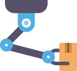 Poster - Robotic arm lifting cardboard box, representing automation in warehouse operations and modern logistics