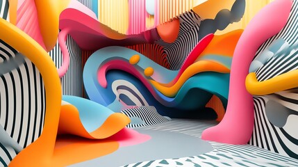 Poster - Colorful Abstract Design Featuring Flowing Shapes and Vibrant Patterns in a Dynamic Space