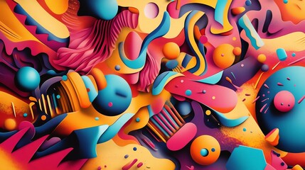Poster - Colorful Abstract Composition Featuring Vivid Shapes and Textures in a Vibrant Interplay of Warm and Cool Tones
