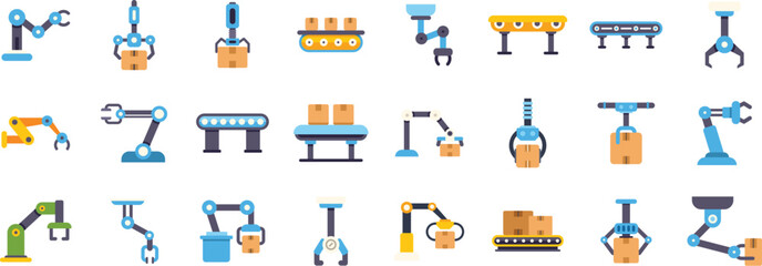 Poster - robotic arms manipulating packages, highlighting automation in warehouses and factories
