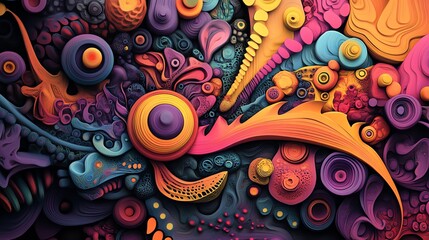 Poster - Colorful Abstract Design Featuring Intricate Shapes and Vivid Colors in a Lively Composition