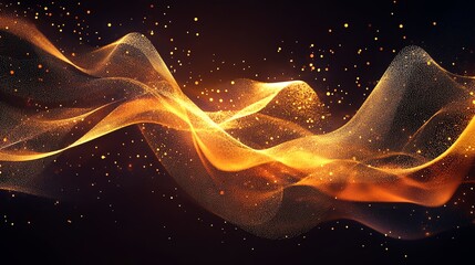 Poster - Colorful Abstract Waves With Glimmering Particles Against a Dark Background Create a Vibrant Visual Experience in Motion