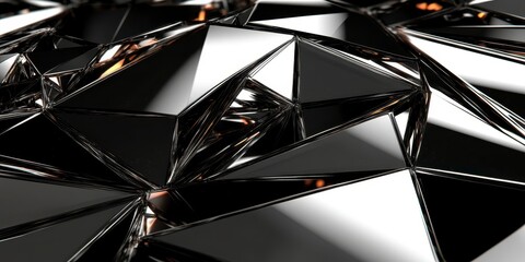 Poster - Abstract close up of shattered black and gray glass or crystal fragments. The sharp triangular pieces reflect light, creating a dramatic and edgy