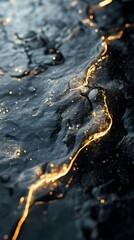 Poster - Golden streaks illuminate a dark, textured surface.