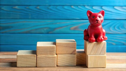 Poster - Red Figurine Reaching the Top of Wooden Blocks