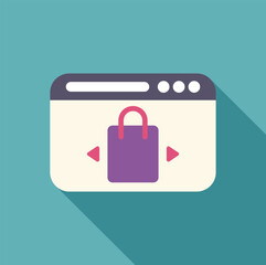 Poster - online shopping website page with shopping bag and arrows for browsing products, symbolizing e comme