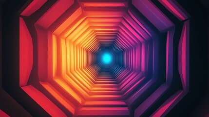 Poster - Colorful Geometric Tunnel With Vibrant Lights in a 3D Abstract Design Showcasing Gradients and Depth